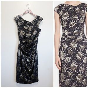 RICKIE FREEMAN TERI JON Black Gold Metallic Ruched Dress Asymmetrical Women’s 8